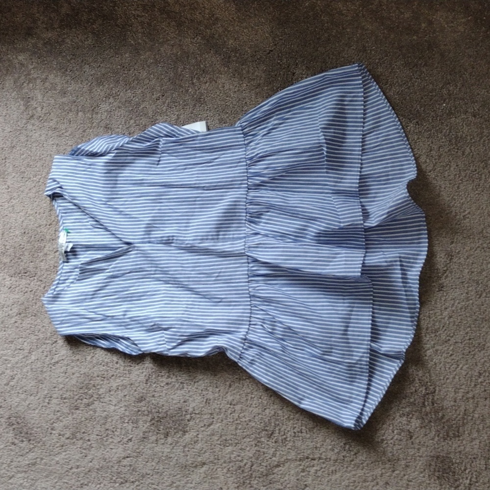 Moa Moa Blue White Striped Sleeveless Peplum Ruffle Hem Blouse SIZE M